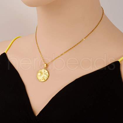 Stainless Steel Disc with Moon and Sun Pendant Necklaces for Women SN6832-2-1