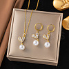 Heart 316L Surgical Stainless Steel & Clear Cubic Zirconia & Plastic Pearl Pendant Necklace & Hoop Earrings Sets for Women FS-WG3CC1B-01-1