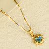Stylish 304 Stainless Steel Pave Natural Paua Shell Heart-shaped Pendant Necklaces OG2679-3-4