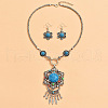 Flower Bohemian Ethnic Style Zinc Alloy & Resin Pendant Necklace & Dangle Earring Sets FS-WGD47C5-04-1