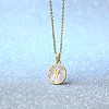 Flat Round Stainless Steel Pave Natural White Shell Initial Pendant Necklaces for Women FS-WG6FA45-22-1