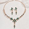 Flower Brass Rhinestone Pendant Necklaces & Stud Dangle Earrings FS-WG58BAB-01-2