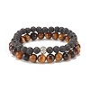 2Pcs 2 Style Natural Tiger Eye & Lava Rock Stretch Bracelets Set BJEW-JB08193-04-1