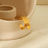 Oval & Heart 304 Stainless Steel with Plastic Pearl Adjustable Open Cuff Rings FS-WG08637-01-3