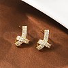 knot Brass Micro Pave Clear Cubic Zirconia Stud Earrings EJEW-F895-16G-1