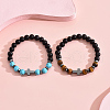 2Pcs 2 Styles Matte Natural Black Obsidian & Tiger Eye & Synthetic Turquoise Round Beads Stretch Bracelets IH5408-3