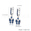 Butterfly Rhodium Plated 925 Sterling Silver Micro Pave Cubic Zirconia Dangle Hoop Earrings DX6488-3-3