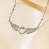 Elegant Brass Micro Pave Clear Cubic Zirconia Ring with Wings Pendant Necklaces for Women QW9057-1