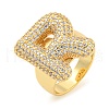 Brass Micro Pave Clear Cubic Zirconia Letter Open Cuff Ring for Women RJEW-M173-01G-R-1