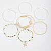7Pcs 7 Styles Summer Beach Glass Seed Beaded & Natural Shell & Alloy Starfish Charm Anklets WG60733-06-2