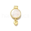 Brass Pave Natural White Shell Flat Round with Heart Pendants KK-C090-37G-2