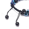 Natural Blue Tiger Eye(Dyed & Heated) & Eyeless Obsidian & Resin Evil Eye Braided Bead Bracelet BJEW-JB08840-04-5
