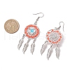 Flat Round with Feather Handmade Glass Seed Beads Chandelier Earrings EJEW-MZ00473-02-4