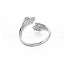 304 Stainless Steel Double Hand Hug Open Cuff Ring for Women RJEW-S405-199P-2