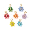 7Pcs 7 Colors Flower Glass Pendants PALLOY-JF03463-1