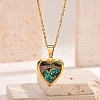 Stainless Steel Pave Natural Paua Shell Love Heart Peach Locket Pendant Cable Chain Necklaces for Women PW-WG7AB06-01-2