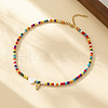 Heart Natural Shell & Colorful Glass Seed Round Beaded Necklaces FS-WGE10D5-21-1
