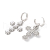 Cubic Zirconia Cross Dangle Hoop Earrings with ABS Plastic Imitation Pearl EJEW-L264-004P-2
