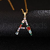 Brass Pave Colorful Cubic Zirconia Initial Pendant Necklaces for Women FS-WG659DF-01-1
