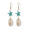 Star with Shell Shape Synthetic Turquoise Beads Dangle Earrings EJEW-JE06398-01-2