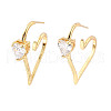 Clear Cubic Zirconia Heart Stud Earrings EJEW-C023-01G-1