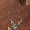 Bohemian Style Alloy Pave Dyed Synthetic Turquoise Feather Pendant Necklaces for Women FS-WG069F3-01-1