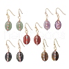 5 Pair 5 Style Natural Mixed Gemstone & Glass Seed Braided Oval Dangle Earrings Set EJEW-JE05119-1