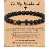 Cross Natural Tiger Eye & Frosted Black Obsidian Round Beads Stretch Bracelets for Men Women WG92FBF-10-1