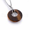 Natural Tiger Eye Flat Round Pendants G-I357-A04-2