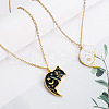 2Pcs Yin-yang Black and White Cat Shaped 201 Stainless Steel Enamel Pendant Necklaces for Couple FS-WG6093D-01-4