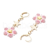 Brass Glass Seed Beads Flower Leverback Earrings EJEW-MZ00426-05-4