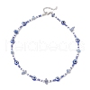 Natural Blue Aventurine(Dyed & Heated) Chip & Resin Evil Eye & Glass Seed Beaded Necklaces NJEW-JN05294-4