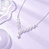 ABS Plastic Imitation Pearl Round Beaded V Pendant Brass Chain Necklaces NJEW-JN05299-1