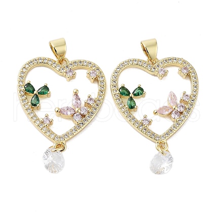 Heart Brass Micro Pave Cubic Zirconia Pendants KK-E102-03G-1