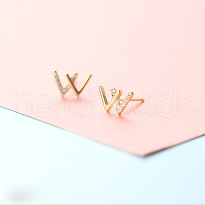 Brass Micro Pave Clear Cubic Zirconia Stud Earrings FS-WGE47D1-06-1