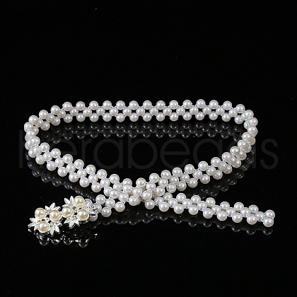 Alloy & Acrylic Imitation Pearl Beaded Elastic Chain Belts WG979C0-17-1