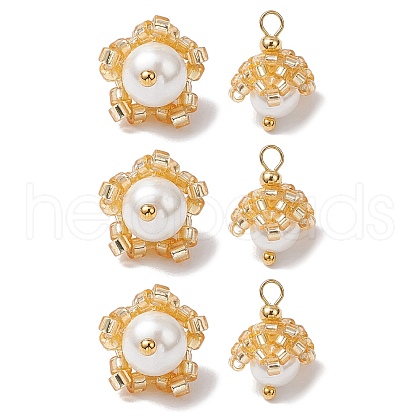 Cylinder Seed Beaded Flower Pendants PALLOY-MZ00705-01-1