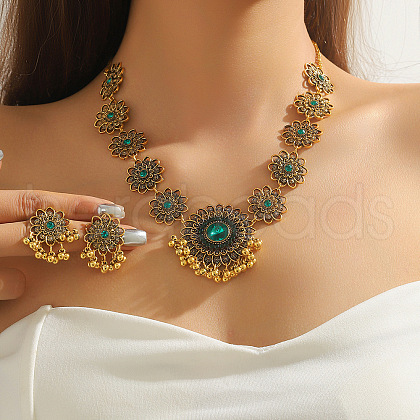 Flower Alloy Rhinestone Pendant Necklaces & Stud Earrings Sets FS-WG20CE0-01-1