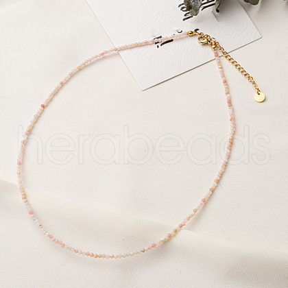 Natural Pink Opal Faceted Round Beaded Necklaces GJ4349-4-1