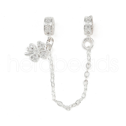 Brass Pave Clear Cubic Zirconia European Safety Chains with Charms KK-L236-16A-S-1
