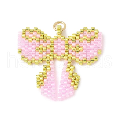 Handmade Glass Seed Beaded Bowknot Pendants PALLOY-MZ00615-01-1
