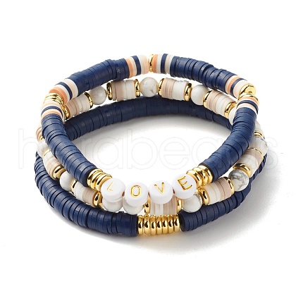 Love Beads Stacking Stretch Bracelets Set for Women BJEW-JB07162-1