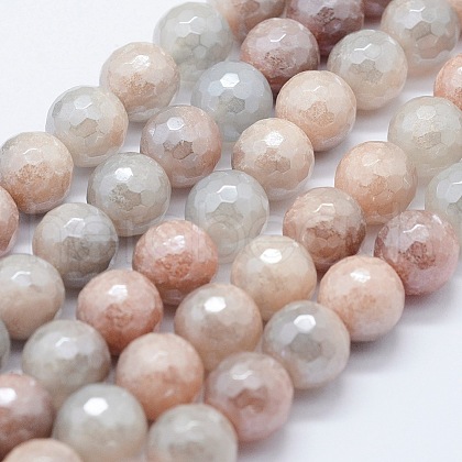 Electroplated Natural Imitation Sunstone Gemstone Beads Strands G-G749-06B-10mm-1