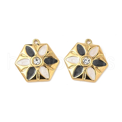 304 Stainless Steel Enamel Rhinestone Flower Pendants STAS-U057-04G-01A-1