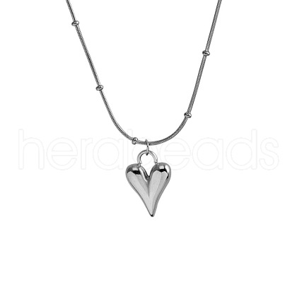 Non-Tarnish Fashionable Ladies Stainless Steel Heart Pendant Necklace AJ5965-2-1