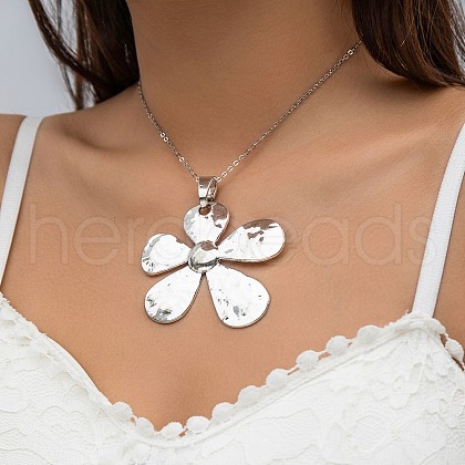 5-Petal Flower Alloy Pendant Cable Chain Necklaces for Women NJEW-Q343-03P-1