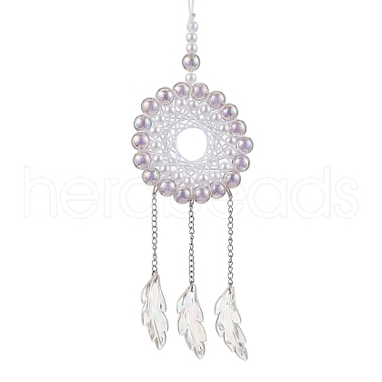 Acrylic Woven Net/Web with Feather Pendant Decorations HJEW-JM02352-04-1