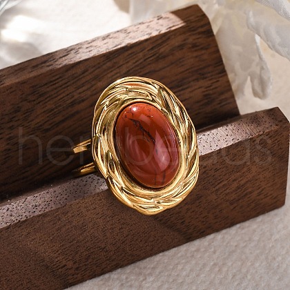Oval Natural Red Jasper Finger Rings RJEW-M063-01G-08-1