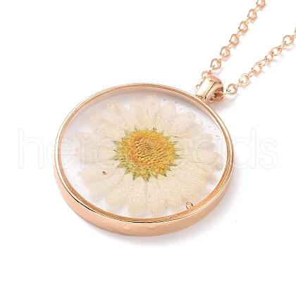 Dry Pressed Real Flower Resin Pendant Necklace NJEW-G088-01KCG-04-1