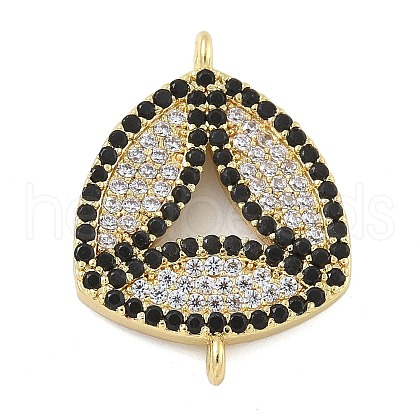 Rack Plating Brass Micro Pave Clear & Black Cubic Zirconia Triangle Connector Charms KK-A234-076G-1
